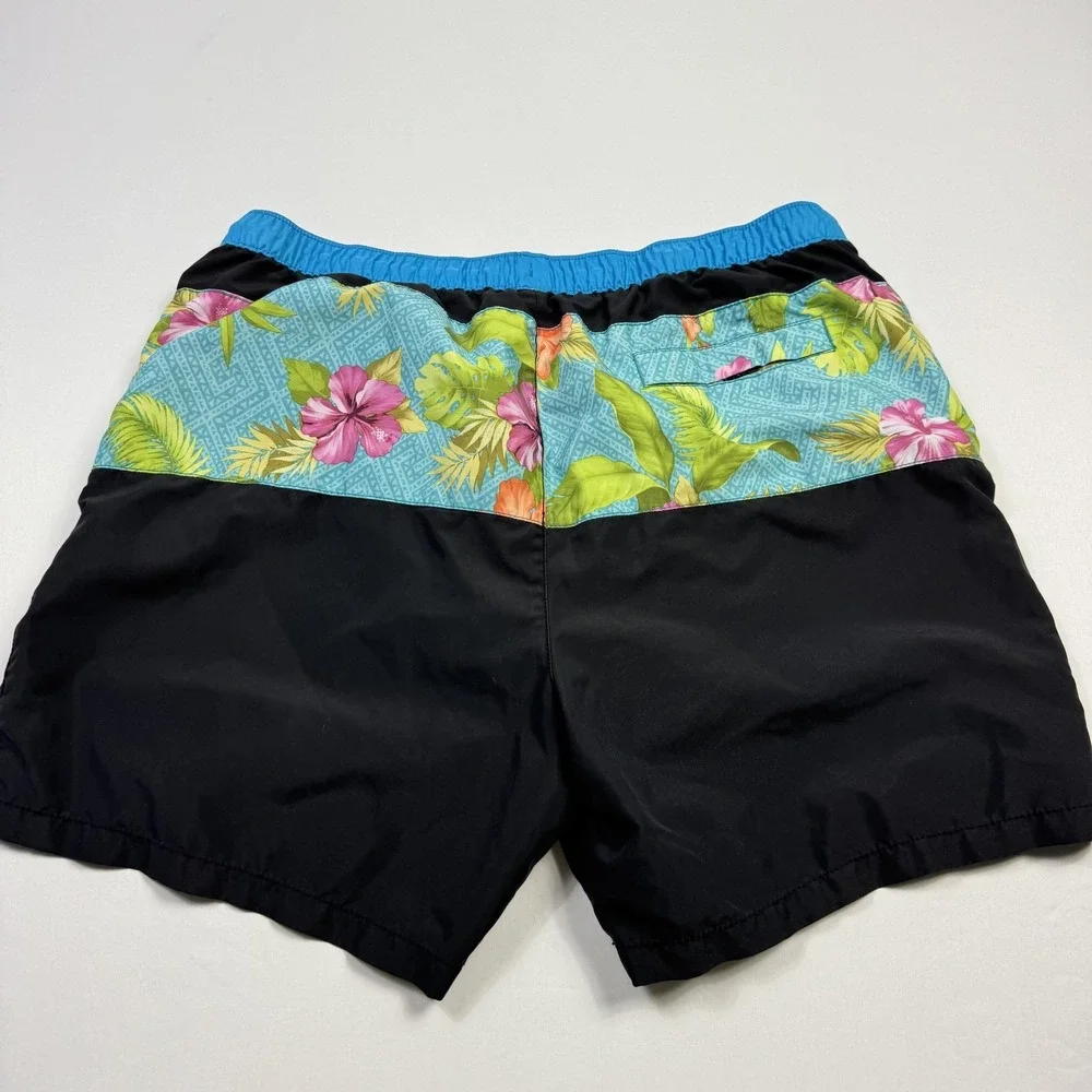 Tommy Bahama Relax Shorts Mens XL Black Hawaiian Floral Swim Trunks Mesh Lined‎